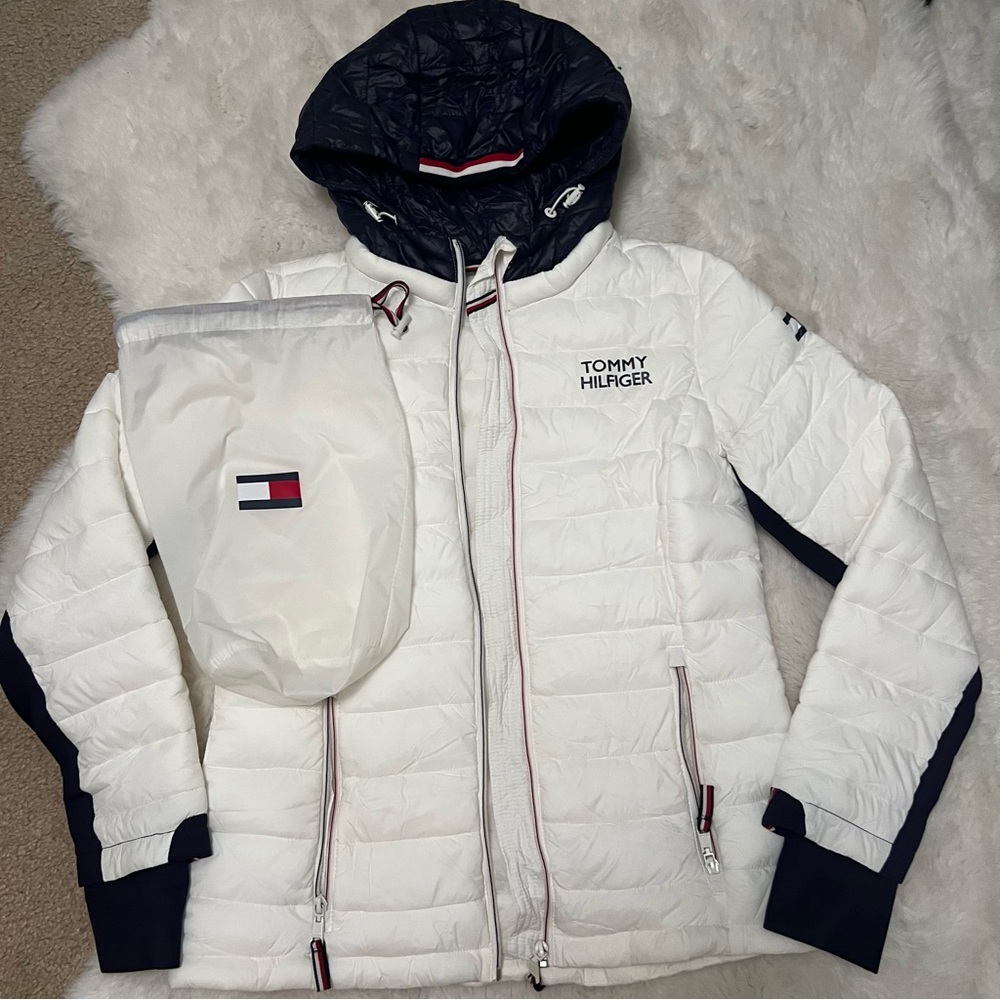 Tommy Hilfiger Navy and White Hooded Jacket